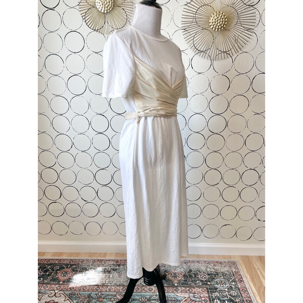 Zara Womens Midi T-Shirt Dress S White Wrap Minimalist Classic Capsule Timeless - Picture 2 of 9